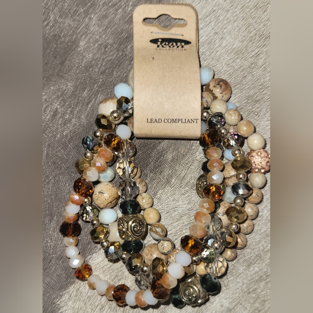 Icon Collection 5 Pack of Beaded Elastic Braclets